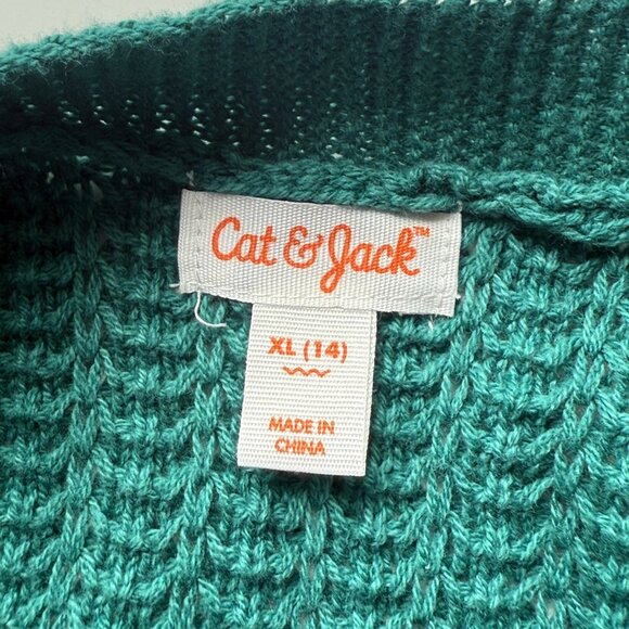 Cat & Jack Girls Open Front Waffle Knit Cardigan Sweater Teal XL 14 Lightweight - Picture 4 of 5